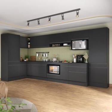 Imagem de Cozinha Modulada Completa Canto 409cm com Rodapé e Balcão para Cooktop Veneza Multimóveis Mp2304 Preto