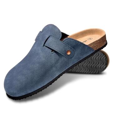Imagem de KEMISANT Tamancos Masculinos - Sandálias Confortáveis De Camurça, Mules, Chinelos, Sapatos Enfermeira, Unissex, Cortiça Acolchoada, Palmilha (Azul Cambridge 12 Mulheres/10 Homens)