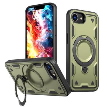 Imagem de SORAKA Capa para iPhone 16e com suporte de anel compatível com folha de ferro MagSafe, capa robusta com absorção de choque, proteção contra quedas de grau militar verde