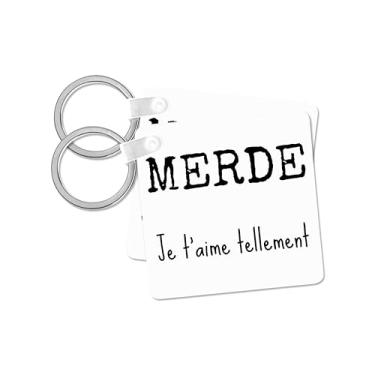 Imagem de 3dRose Chaveiro Merde, Je Taime Tellement, Shit, I Love You So Much em francês, 5 x 5 cm, conjunto de 2 (kc_216366_1)