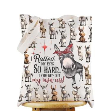 Imagem de WZMPA Bolsa divertida de donkey Donkey Fans Gift I Rolled My Eyes So Hard I Checked Out My Own Ass Grocery Bag Donkey Merch (I Rolled So Hard TG)