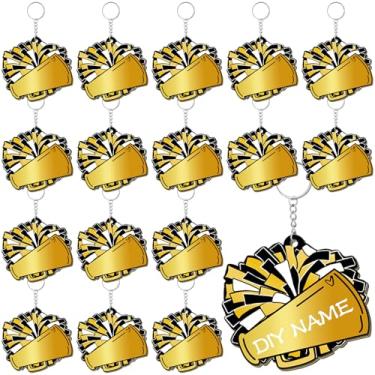 Imagem de Tondiamo 20 peças de etiqueta de bolsa de torcida de megafone cheerleader pompom etiqueta DIY porta-chaves de bagagem de acrílico para presente, Preto, dourado
