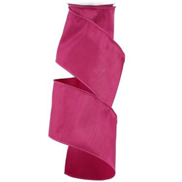 Imagem de MEEDEE Fita com fio Dupioni de 10 cm com 10 metros de seda falsa Dupioni rosa choque Farrisilk fita com fio para árvore de Natal, guirlanda, grinaldas, laços de destaque, embrulho de presente, cestas