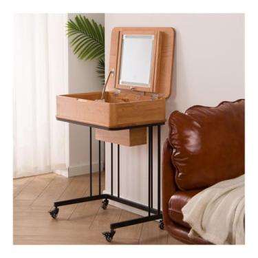Imagem de Escrivaninha de penteadeira Penteadeira móvel de madeira maciça pequena penteadeira flip mini mesa maquiagem com gaveta armazenamento jóias(Preto)