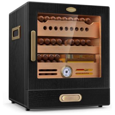 Imagem de Umidificador de charutos. com gaveta de cedro espanhol, higrômetro de precisão, 2 umidificadores e gaveta para acessórios, presente ideal