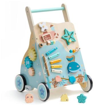 Imagem de Andador Educativo de Madeira ROBUD, Brinquedo Montessoriano, com Freio e Centro de Atividades, Altura Regulável, para Meninos e Meninas