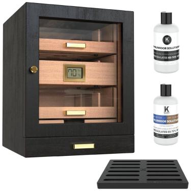 Imagem de Umidor de Armário CASE ELEGANCE Luca para 80-100 Charutos, Caixa com Cedro Espanhol, Display de Vidro, Sistema de Umidificação Fácil