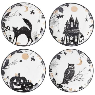 Imagem de Conjunto de Pratos Decorativos com 4 Peças, Tema de Halloween e Material de Porcelana, LENOX 896871, Branco e Preto