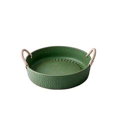 Imagem de Prato de serviço corda de cânhamo feito à mão prato grande fundo casa retro pratos de cerâmica talheres (cor: B)