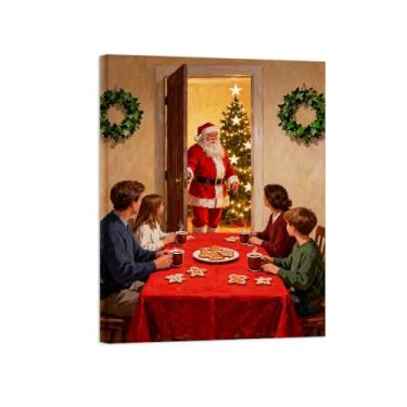 Imagem de Quadros em tela Natal-Jantar em família-Pintura parede para decoração sala de estar 60x80cm Tela Embrulhada