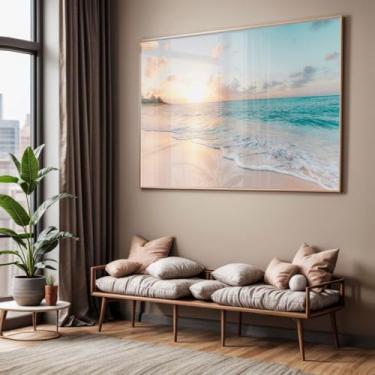 Imagem de Quadro com Moldura e Acrilico Cristal Vidro Sala Quarto Paisagem Praia Decorativo Horizontal Grande Hall