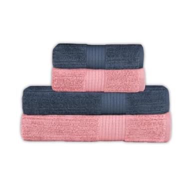 Imagem de Toalha de Banho e Rosto Buddemeyer Luxo Fio Penteado 4 Peças Premium Alta Absorção Cor:Azul E. 1950 e Rosa 1997