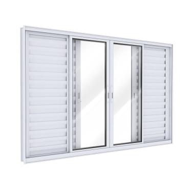 Imagem de Janela Veneziana de Alumínio 4 Folhas Móveis e 2 Folhas Fixas 100x200cm Lucasa Ideale Branco