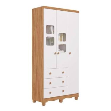 Imagem de Guarda Roupa Infantil Peroba Uli 3 Portas Cor Branco Amêndoa