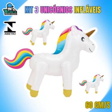 Imagem de Kit 3 Unicórnios Infláveis Infantil  Brinquedo de Praia e Festa - Toy 