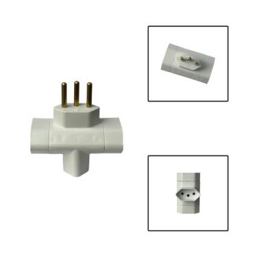 Imagem de Pino Bipolar Benjamin 3 Saídas Tipo T 10A 250V Branco - Ilumi