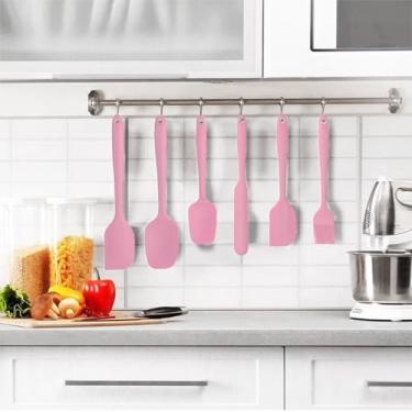 Imagem de Conjunto de utensílios de cozinha de silicone, 6 peças para assar e cozinhar, espátula antiaderente resistente ao calor, colher de óleo e faca de bolo (rosa)