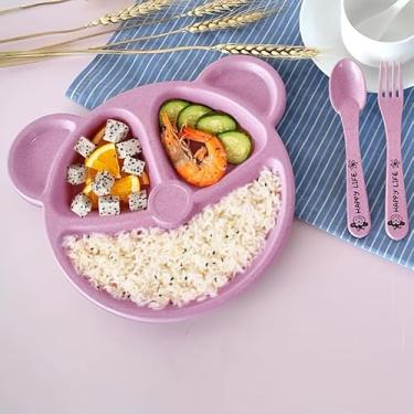 Imagem de Conjunto de louça – Pacote combo de prato, garfo e colher de plástico, lindo conjunto de pratos de jantar de plástico, rosa