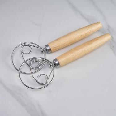 Imagem de 2 unidades de batedor de massa dinamarquesa, misturador de massa de aço inoxidável com cabo de madeira