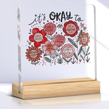 Imagem de Presentes inspiradores de saúde mental para mulheres, placa de acrílico floral, decoração de mesa, decoração de cubículo, presentes motivacionais positivos para mulheres, mãe