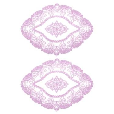 Imagem de 2 peças de jogo americano retrô de renda, doilies de crochê franceses, oval, bordado, copo vazado, tapete de mesa para mesa de jantar, cozinha, festa, 28 x 23 cm, roxo
