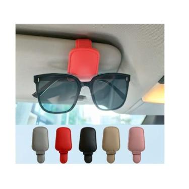 Imagem de Pacote com 2 suportes de óculos de sol para viseira de carro, clipe magnético de couro para cartão de bilhete - acessórios para viseira de carro (vermelho1)