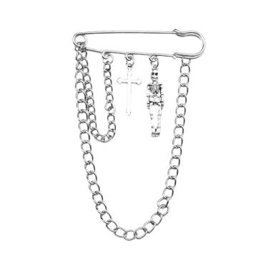 Imagem de Broche de segurança com correntes penduradas, pingentes decorativos punk gótico, broches, broche para suéter, vestido, saia, alfinetes, alfinetes, emo, Small, Metal, Sem Pedra Preciosa
