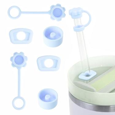 Imagem de Conjunto de 6 peças à prova de derramamento compatível com Stanley Cup 1,0 1,134 g, capa de canudo reutilizável - azul