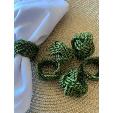 Imagem de Porta Guardanapo Náutico Decorativo, Kit 6 Peças, Cordão Trançado para Mesa Posta, Anel de Guardanapo em Tecido Linho, Laço Clássico, Vermelho (Verde Militar)