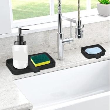 Imagem de Saboneteiras de silicone para banheiro com bico de drenagem - organizador de pia de cozinha de banheiro para garrafa, copo na pia ou balcão (preto)