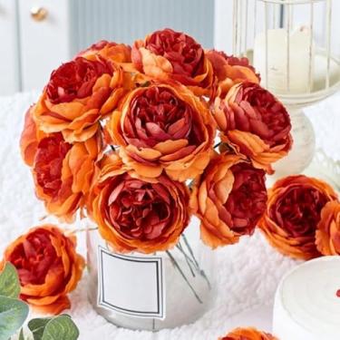 Imagem de Cabeças de flores artificiais semelhantes a peônias com núcleo ponderado - para buquês, arranjos e enfeites de fantasia de casamento (laranja)