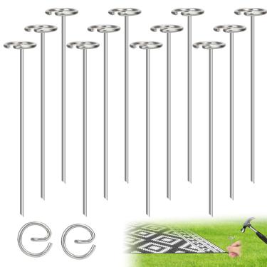 Imagem de 10 peças de estacas de metal para carpete ao ar livre, ferramenta de pinos de pátio de aço inoxidável para acampamento, fixadores de folha de chão, lonas, tendas, acessórios para trailers, itens