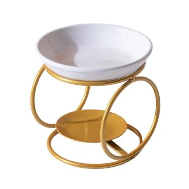 Imagem de FLCPJGV Queimador de óleo de cerâmica com estrutura metálica, queimador de cera perfumada, aquecedor de óleo para quarto e sala de estar, Ouro