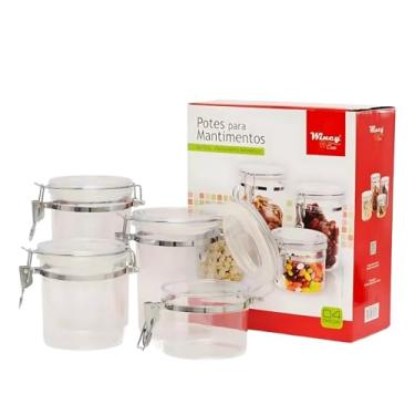 Imagem de Potes Mantimentos Acrílico Fechamento Hermético 4 Peças