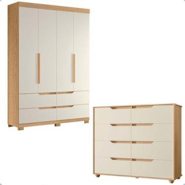 Imagem de Guarda Roupa Solteiro Doble com 4 Portas mais Cômoda 8 Gavetas para Qu