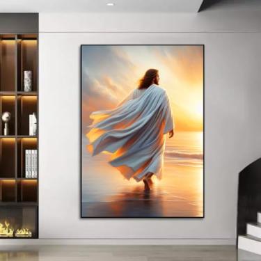 Imagem de Quadro Decorativo Religioso Nosso Pai, com Moldura Preta Retangular de 2cm, ideal para ambiente de Sala de estar, jantar, reuniões, Quarto e Hall de entrada 60x90cm
