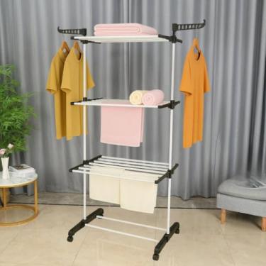 Imagem de Varal De Chão 3 Andares Para Roupas e Calcinhas 4 Rodas Dobrável Reforçado e Portátil(Preto)