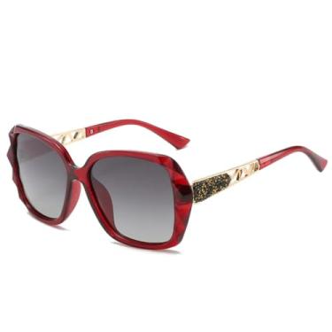 Imagem de HCHES Óculos de Sol Clássicos de Luxo Femininos Polarizados com Armação Grande e Elegantes com Proteção UV400 - Estilo Vintage (Armação Vermelha)