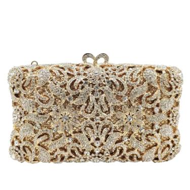 Imagem de Boutique De FGG Mini bolsa clutch floral para mulheres, formal, bolsas e bolsas noturnas de strass, bolsa clutch de cristal para noivas, Ouro e prata, Mini