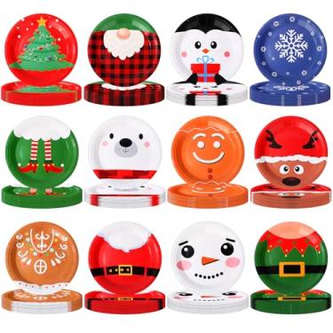 Imagem de Zhehao 120 peças de pratos de papel descartáveis de Natal, 23 cm, Papai Noel, boneco de neve, rena, utensílios de mesa a granel, suprimentos de festa de Natal para decoração de jantar festivo