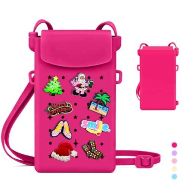 Imagem de Bolsa tiracolo de silicone para celular feminina com fecho magnético, alça ajustável para iPhone, linda bolsa tiracolo para celular, pingentes faça você mesmo para viagens, praia, compras, presente de