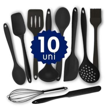 Imagem de Kit Completo Silicone 10 pçs Espátula Colher Concha Escumadeira Cozinh