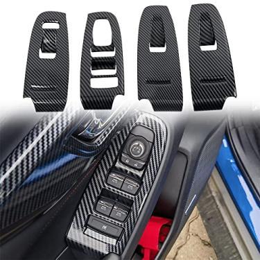 Imagem de Bishop Tate Para Subaru WRX STi 2022 2023 acessórios interiores de carro apoio de braço porta interruptor de elevação janela tampa de botão guarnição ABS fibra de carbono preto 4 peças (apenas para