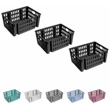 Imagem de Cesto Decorativo Empilhavel Organizador Cozinha Casa Kit C/3 - Atelie 