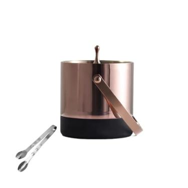 Imagem de Balde de gelo de aço inoxidável bicamada preservação do calor isolamento frio bonito KTV champanhe vinho tinto cerveja gelo bloco de gelo balde comercial (ouro rosa, com alça)