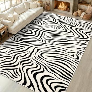 Imagem de YIHOUSE Tapetes de área de 2,5 m x 3,5 m, tapete lavável abstrato, tapete preto e branco moderno para quarto, sala de estar, sala de jantar, escritório, sala de jogos, decoração de casa, tapetes de