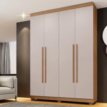 Imagem de Guarda Roupa Solteiro 4 Portas com Pés New Master Benetil - Cinamomo/Off Arena