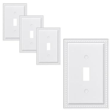 Imagem de TREEWELL Pacote com 4 placas de cobertura para interruptor de luz única, capas decorativas de pérolas, policarbonato inquebrável, branco puro, placa de parede de 1 grupo, resistente à corrosão
