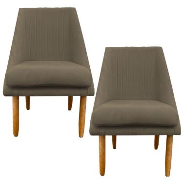 Imagem de Kit 02 Cadeiras Para Sala De Jantar Ana Pés Palito Suede Marrom Rato D'classe Decor
