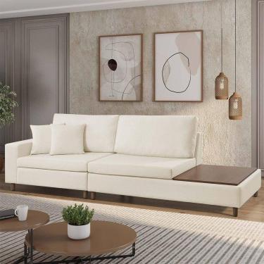 Imagem de Sofá Living Lotus Com Apoio Lateral Direita 2,40m Em Linho Cor Bege Mesclado 2282